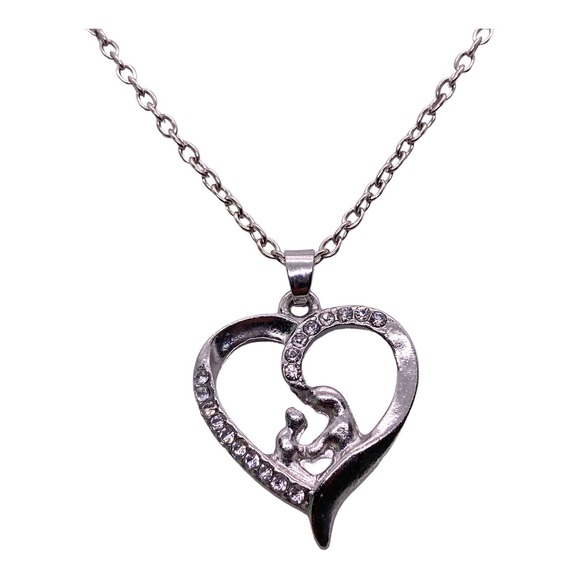 Imitation Diamond CZ Mom Baby Mother Child Heart Necklace Gift Box - Picture 1 of 4